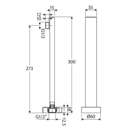 Fienza Square Chrome 300mm Straight Shower Arm ,