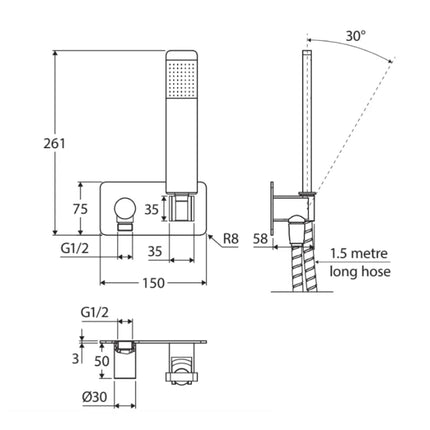 Fienza Lincoln Matte Black Hand Shower, Soft Square Plate ,