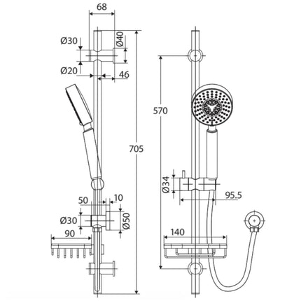 Fienza Michelle Chrome Multifunction Rail Shower With Soap Basket ,
