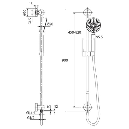 Fienza Isabella Chrome Multifunction Rail Shower ,