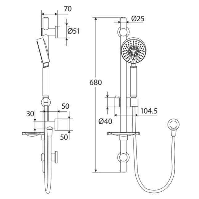 Fienza Stella Chrome Rail Shower With Soap Dish ,