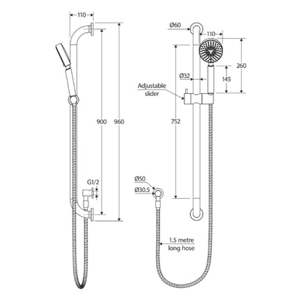 Fienza Stella Care Chrome Rail Shower ,