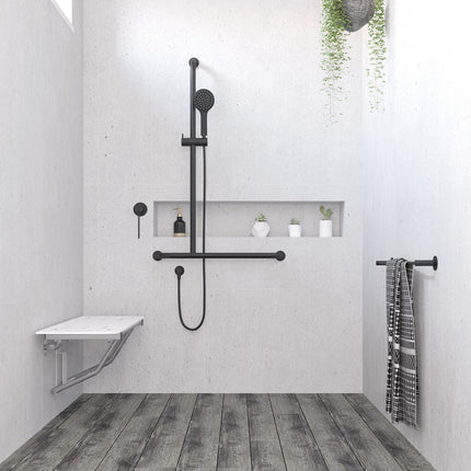 Fienza Hustle Care Left Hand Inverted T Rail Shower, Matte Black ,