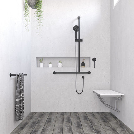 Fienza Hustle Care Right Hand Inverted T Rail Shower, Matte Black ,