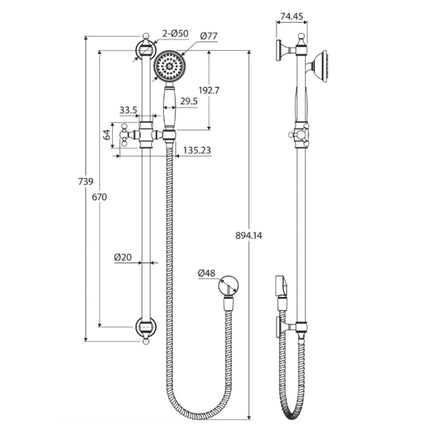 Fienza Lillian Brushed Nickel Rail Shower ,