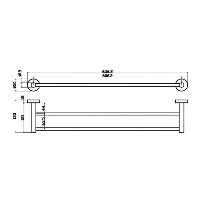 Otus Slimline Double Towel Rail Brushed Gold, 2 Sizes