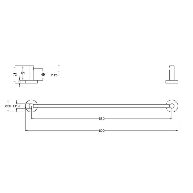 Otus Slimline Single Towel Rail Stainless Steel, 2 Sizes