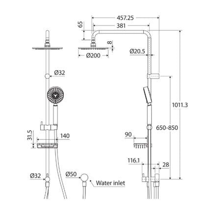 Fienza Michelle Chrome Multifunction Twin Rail Shower With Soap Basket ,