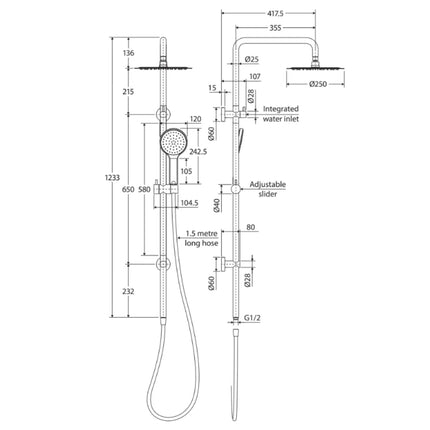 Fienza Kaya Gold Twin Rail Shower ,