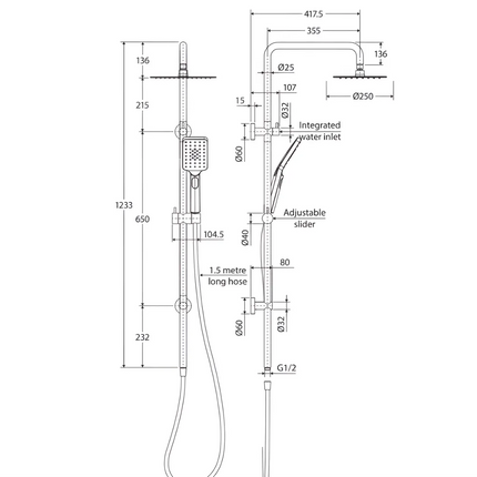 Fienza Tono Twin Shower Chrome ,