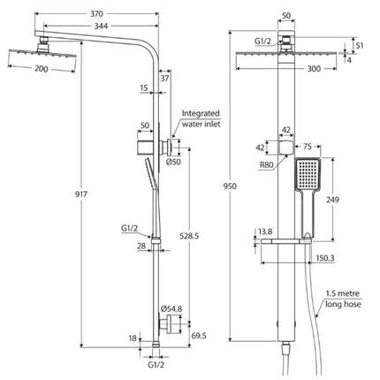 Fienza Koko Chrome Deluxe Twin Shower ,