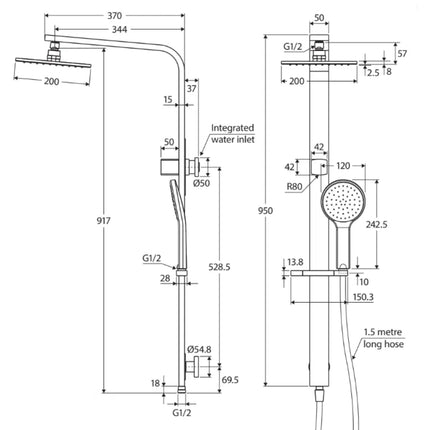 Fienza Lincoln Matte Black Deluxe Twin Shower ,