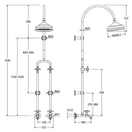 Fienza Lillian Exposed Rail Shower & Bath Set Brushed Nickel ,