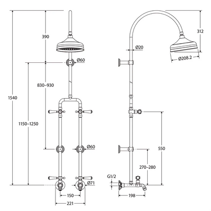 Fienza Lillian Lever Exposed Rail Shower & Bath Set Brushed Nickel ,