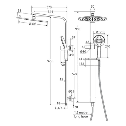 Fienza Empire Chrome  Slim Deluxe Twin Rail Shower