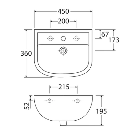 Fienza Rak Compact Gloss White Wall Basin, 450mm ,