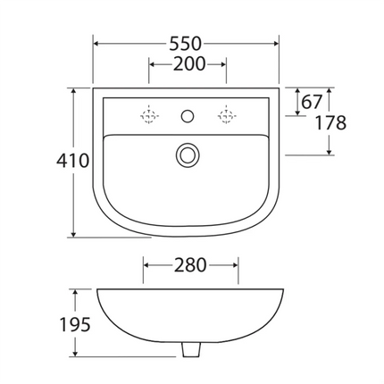 Fienza Rak Compact Gloss White Wall Basin, 550mm ,