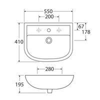 Fienza Rak Compact Gloss White Wall Basin, 550mm ,