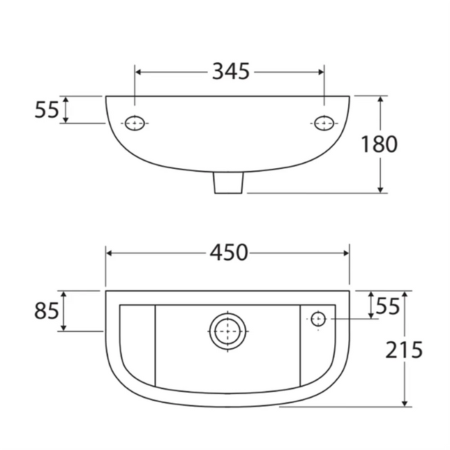 Fienza Rak Compact Gloss White Slim Wall Basin ,