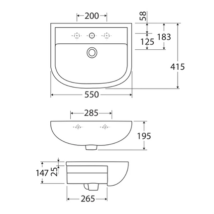 Fienza Rak Gloss White Compact Semi Recessed Basin ,