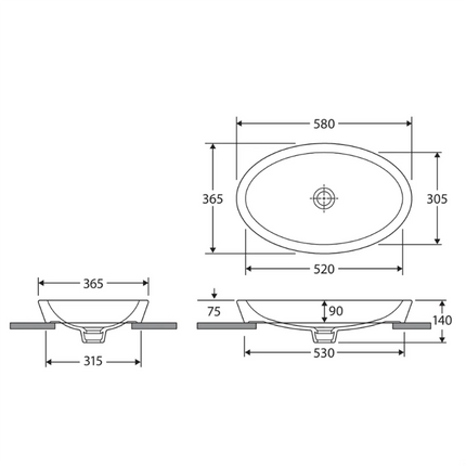 Fienza Rak Resort Gloss White Semi Inset Basin, Oval ,