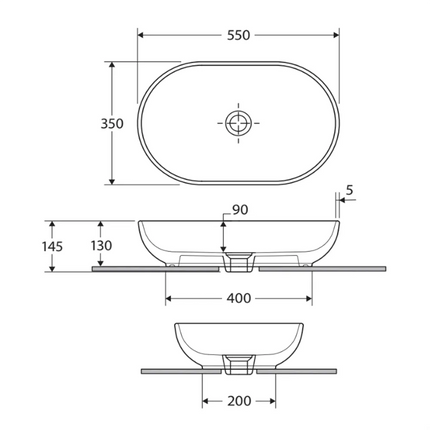 Fienza Rak Alpine White Above Counter Basin, Oval ,