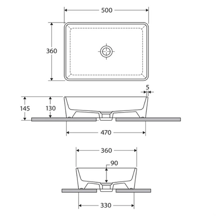 Fienza Rak Alpine White Above Counter Basin, Rectangular ,