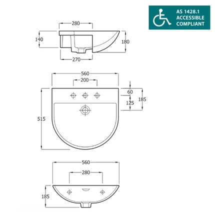 Fienza Rak Reserva Gloss White Semi Recessed Basin ,