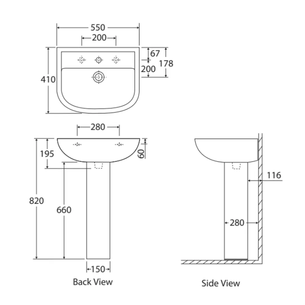 Fienza Rak Compact Gloss White Pedestal Basin, 550mm