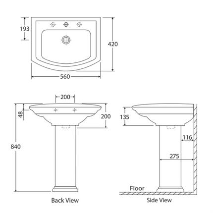 Fieza Rak Washington Gloss White Pedestal Basin ,