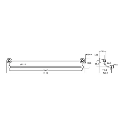 Ikon Clasico Double Towel Rail Chrome, 2 Sizes