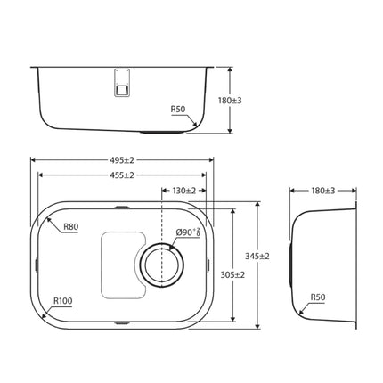 Fienza Tiva Stainless Steel Kitchen Sink, 345mm, Single Bowl ,