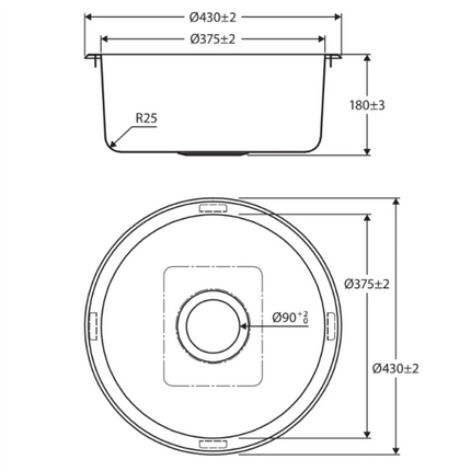 Fienza Tiva Stainless Steel Kitchen Sink, 18L, No Tap Hole, Round ,