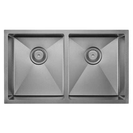 Fienza Hana Top/Undermount Stainless Steel Anti-Scratch Double Kitchen Sink, Gun Metal Grey, 27L/27L