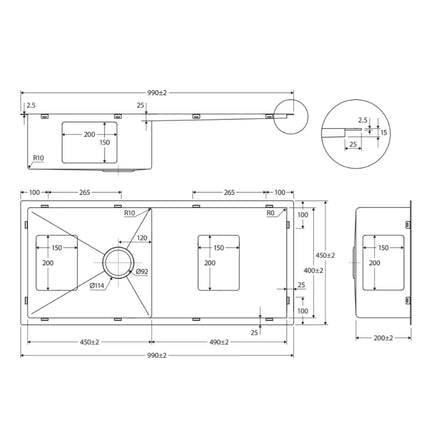 Fienza Hana Stainless Steel Kitchen Sink With Drainer, 36L, Single Bowl ,