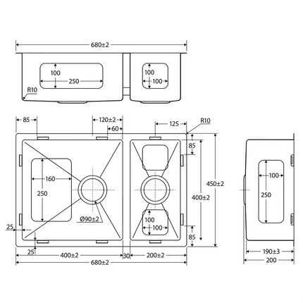 Fienza Hana 30L/15L Double Kitchen Sink ,