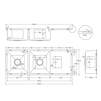 Fienza Hana 29L/29L Double Kitchen Sink with Drainer ,