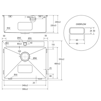 Fienza Hana Stainless Steel Laundry Sink, 50L, 1 Tap Hole