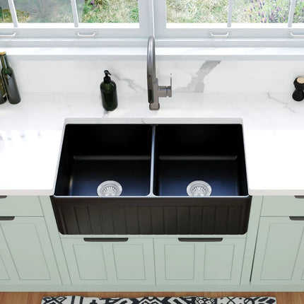 Fienza Benson Double Butler Sink Matte Black ,