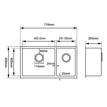 Square Stainless Steel Kitchen & Laundry Sink 715X450X205 ,