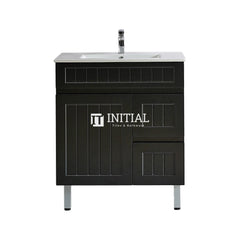 Modern Shaker Matt Black Freestanding Floor Vanity Cabinet & Ceramic Top Right Hand Drawer 750X460X860 ,