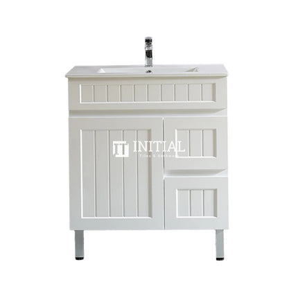 Modern Shaker Matt White Freestanding Floor Vanity Cabinet & Ceramic Top Right Hand Drawer 750X460X860 ,