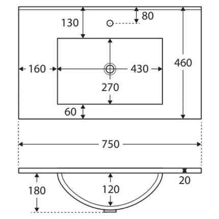 Fienza Vanessa Poly Marble Gloss White Basin Top, 750mm ,