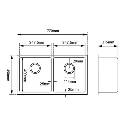 Square Stainless Steel Kitchen & Laundry Sink 770X450X215 ,