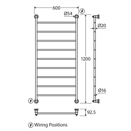 Fienza Lillian 600x1200mm Gold Heated Towel Rail (9 Bars) ,