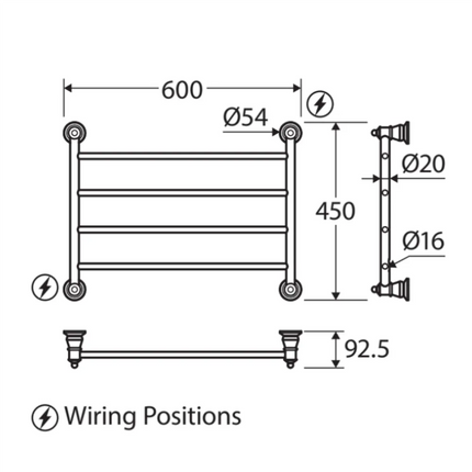 Fienza Lillian 600x450mm Gold Heated Towel Rail (4 Bars) ,