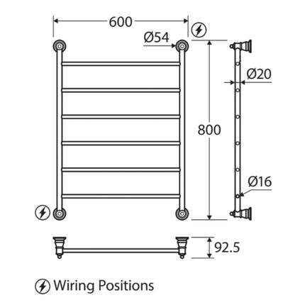 Fienza Lillian 600x800mm Brushed Nickel Heated Towel Rail (6 Bars) ,