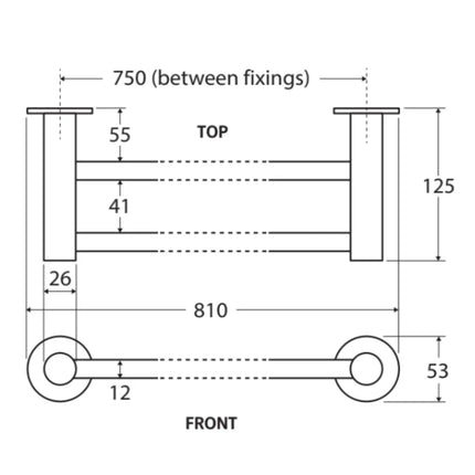 Fienza Hustle 800mm Adjustable Matte Black Double Towel Rail ,