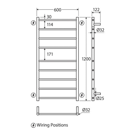 Fienza Isabella 600x1200mm Gold Heated Towel Rail (9 Bars) ,