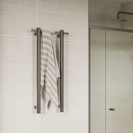 Fienza Isabella Vertical Heated Towel Rail 100 x 900mm Gun Metal Grey ,